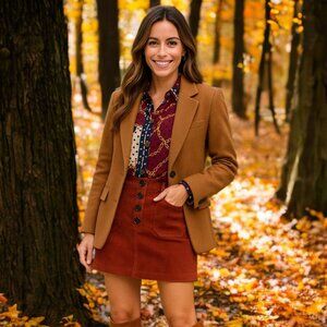 Zara TRF Collection Corduroy Mini Skirt A-Line Ribbed Buttons Front Preppy Small